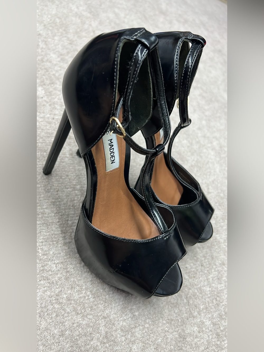 Steve Madden Black Patent Leather T-Strap Platform Heels